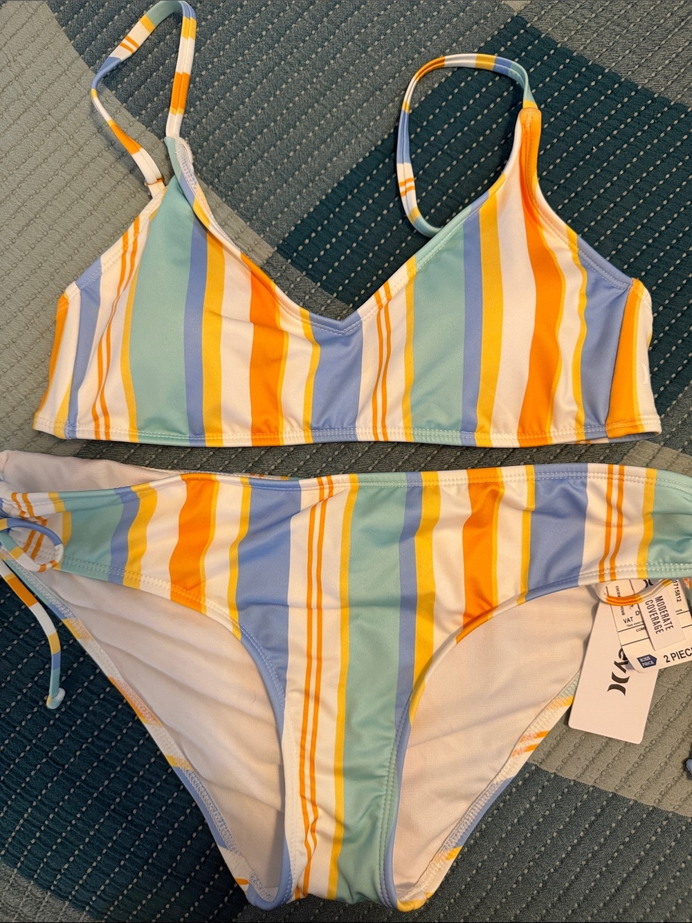 Hurley Striped Two-Piece Bikini - Yellow, Blue, Mint